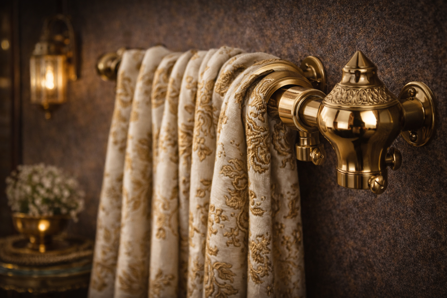 Brass curtain brackets and rod fittings