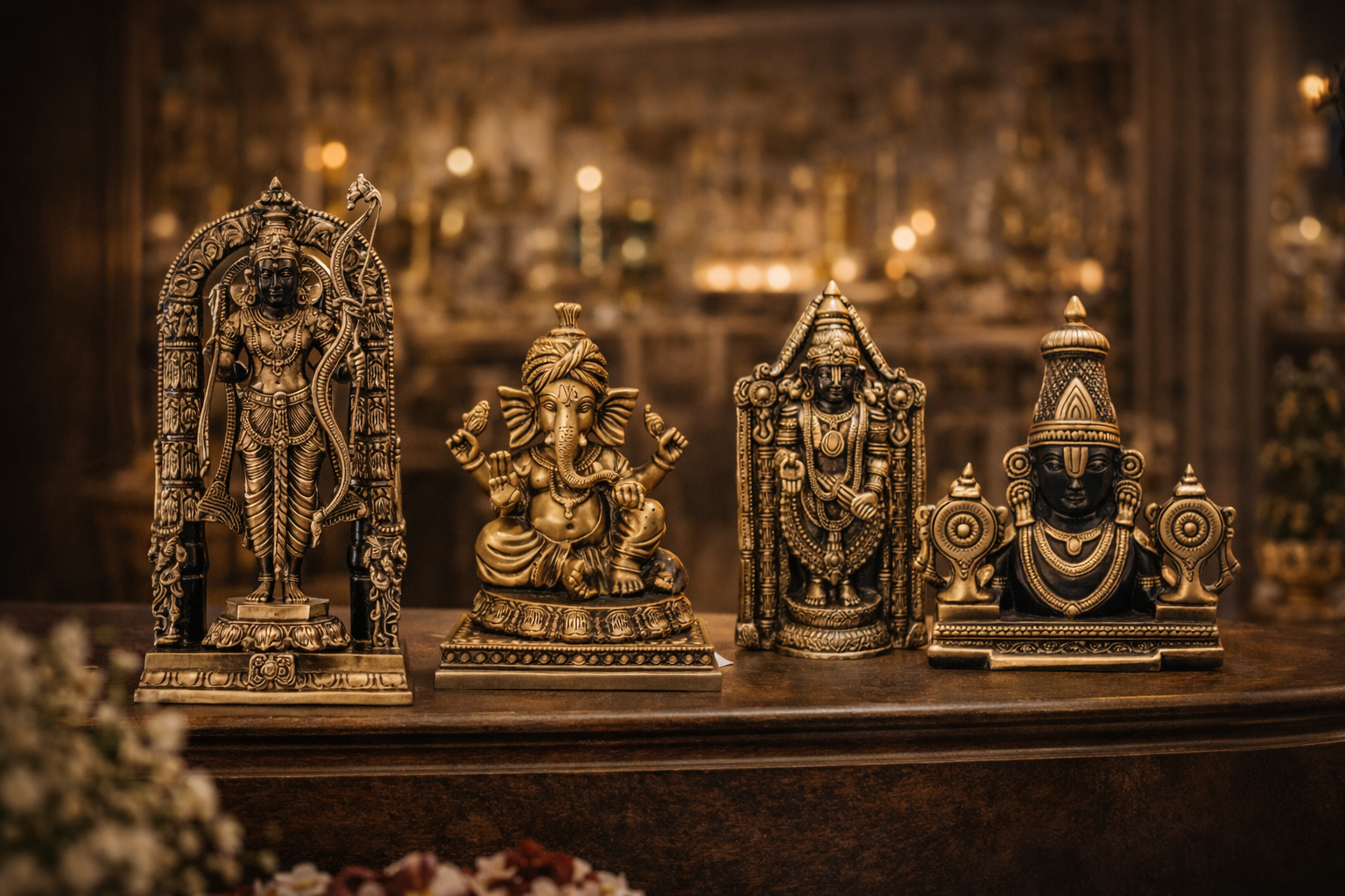 Brass idols and decorative items for home temple