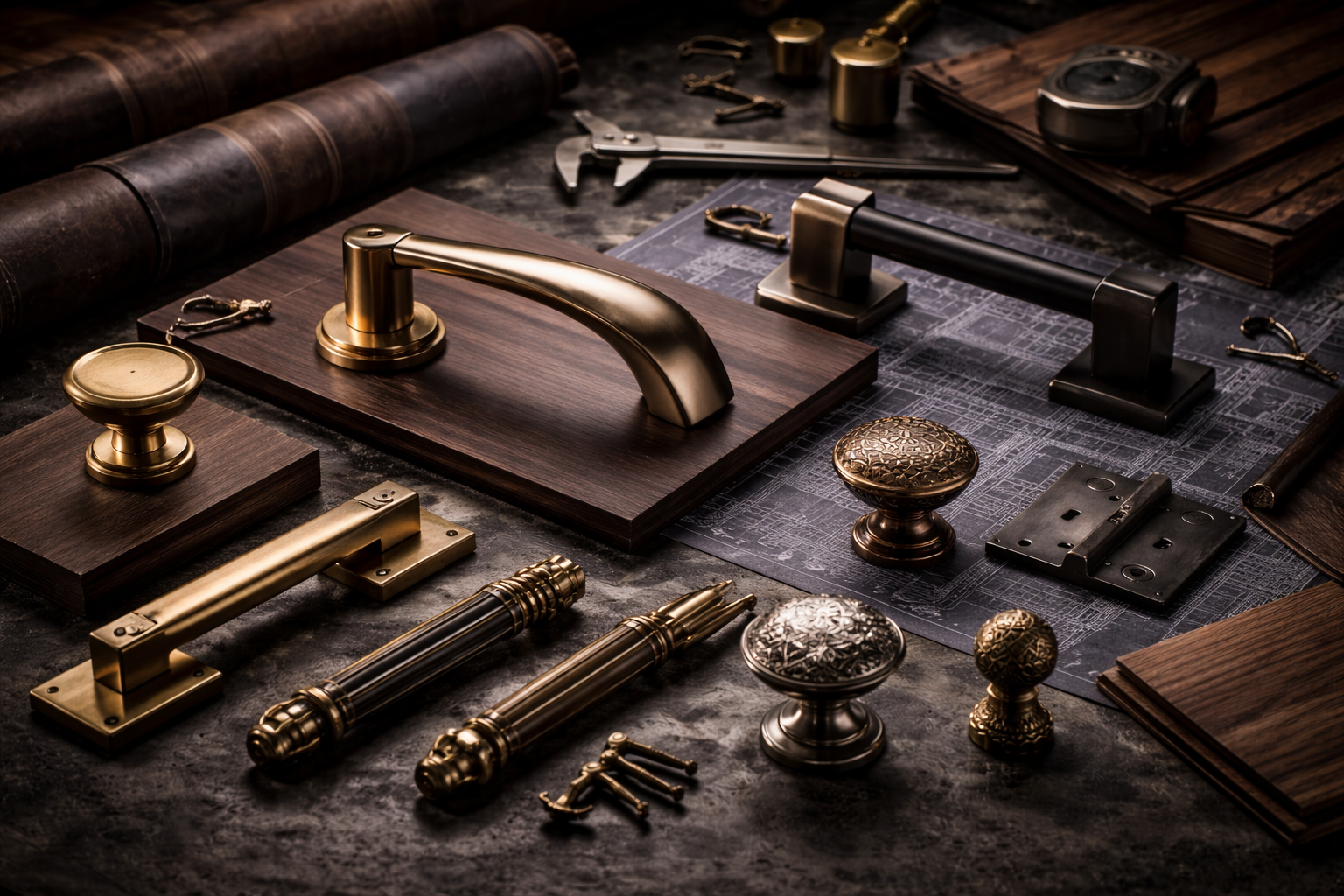Brass door handles and architectural hardware collection